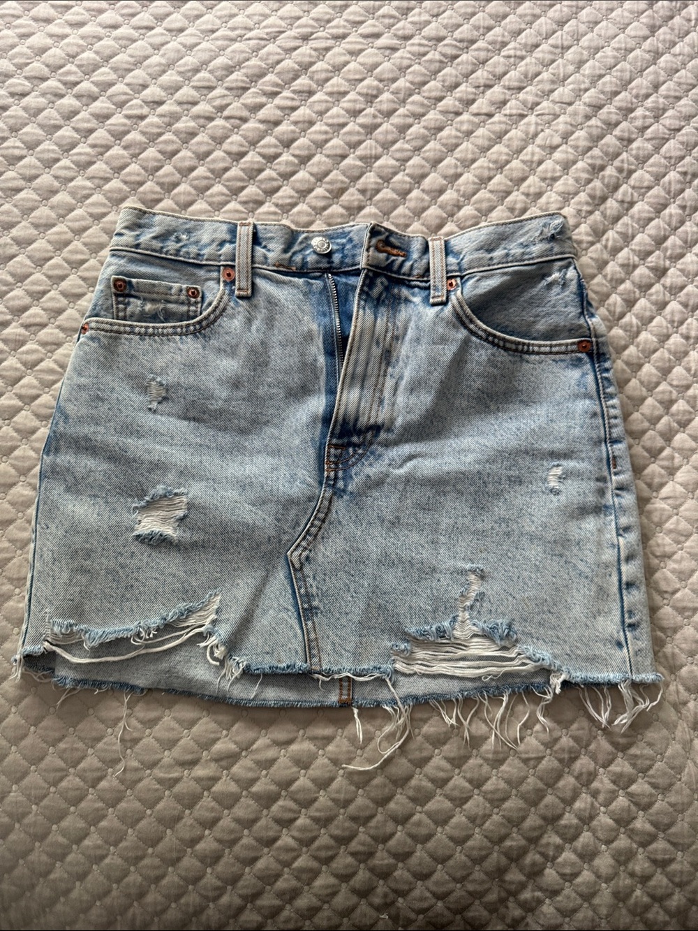 Light Blue Distressed Denim Mini Skirt